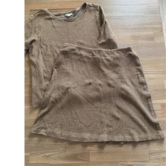 J. Jill 2 piece Brown Dotted 3/4 Sleeve Knee Length Skirt Outfit Size M - Picture 1 of 5